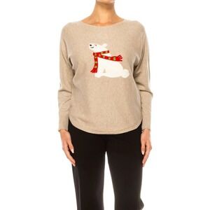 NWT: Aeda Knit Sweater Size L Polar Bear Holiday‎ Heather Mocha (D548)